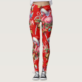 Flamingo Christmas Themed in rot Leggings