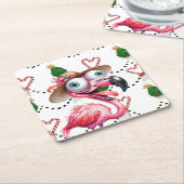 Flamingo Christmas Themed Rechteckiger Pappuntersetzer (angewinkelt)