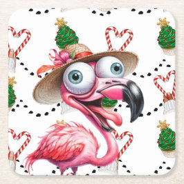 Flamingo Christmas Themed Rechteckiger Pappuntersetzer