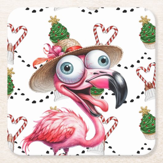 Flamingo Christmas Themed Rechteckiger Pappuntersetzer (Vorderseite)