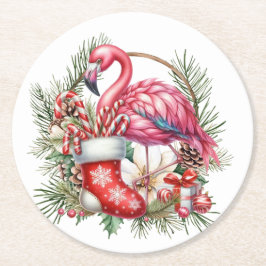Flamingo Christmas Themed Runder Pappuntersetzer