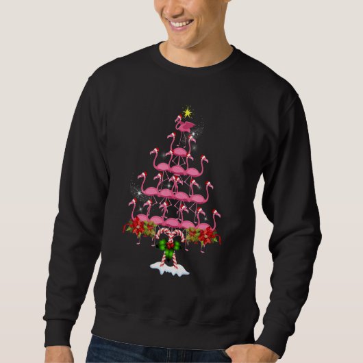Flamingo Christmas Tree Group Holiday Sweatshirt (Vorderseite)