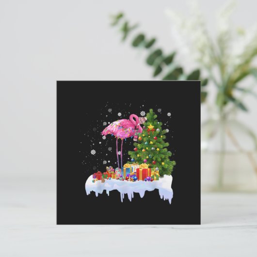 Flamingo Christmas Tree Lights Einladung (Stehend Vorderseite)