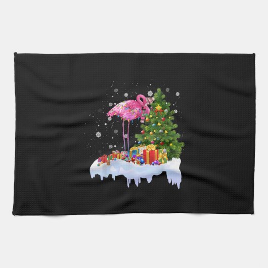 Flamingo Christmas Tree Lights Geschirrtuch (Horizontal)