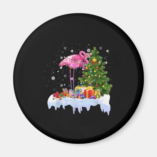 Flamingo Christmas Tree Lights Magnet (Vorne)
