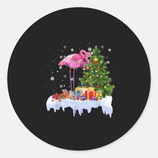 Flamingo Christmas Tree Lights Runder Aufkleber (Vorderseite)