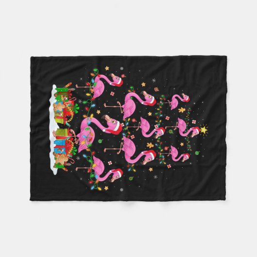 Flamingo Christmas Tree Lights Santa Hat Nk Flamin Fleecedecke (Vorderseite (Horizontal))