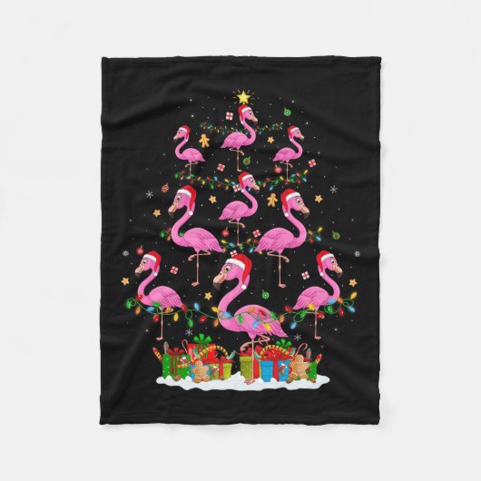 Flamingo Christmas Tree Lights Santa Hat Nk Flamin Fleecedecke (Vorderseite)