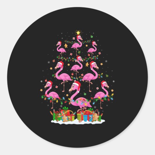 Flamingo Christmas Tree Lights Santa Hat Nk Flamin Runder Aufkleber (Vorderseite)