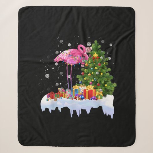 Flamingo Christmas Tree Lights Sherpadecke (Vorderseite)