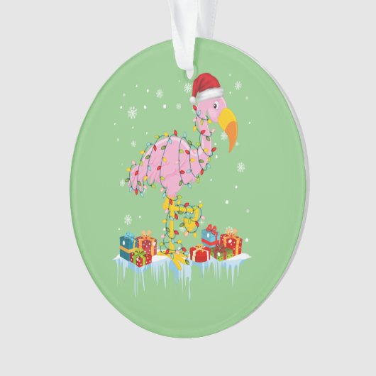 Flamingo Christmas Tree Lights T - Shirt X-Mas Orn Ornament (Vorderseite)