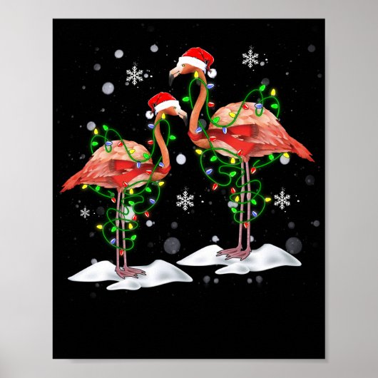 Flamingo Christmas Tree Santa Hat Light Merry Poster (Vorne)