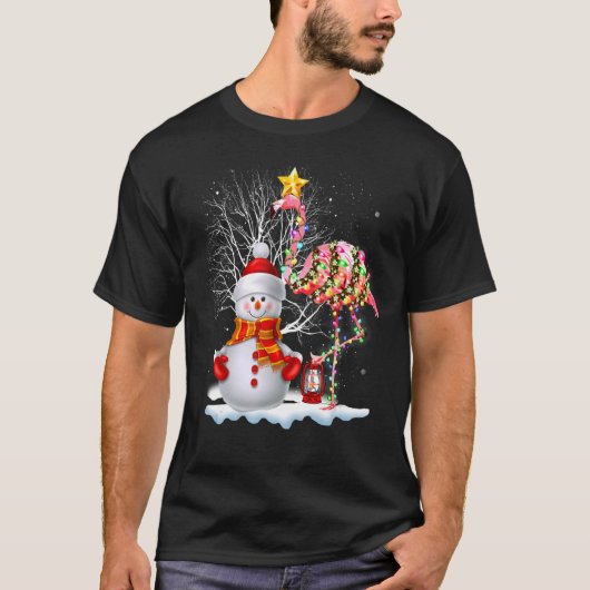 Flamingo Christmas Tree Snowman Weihnachtsmannmütz T-Shirt (Vorderseite)