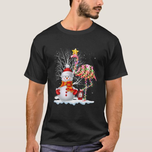 Flamingo Christmas Tree Snowman Weihnachtsmannmütz T-Shirt (Vorderseite)