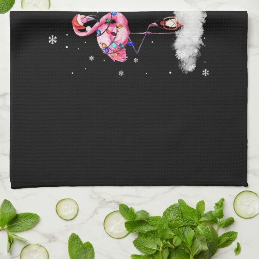 Flamingo Christmas Tree Weihnachtsmannmütze Light Geschirrtuch (Gefaltet)