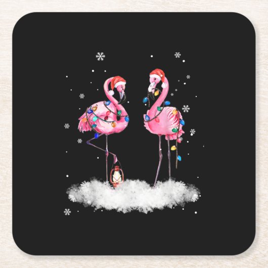 Flamingo Christmas Tree Weihnachtsmannmütze Light Rechteckiger Pappuntersetzer (Vorderseite)