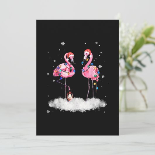 Flamingo Christmas Tree Weihnachtsmannmütze Light Save The Date (Stehend Vorderseite)