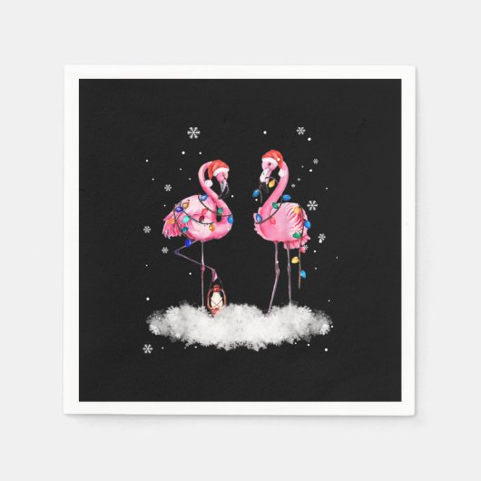 Flamingo Christmas Tree Weihnachtsmannmütze Light Serviette (Vorderseite)