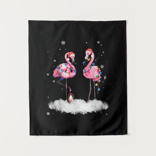 Flamingo Christmas Tree Weihnachtsmannmütze Light Wandteppich (Vorderseite)