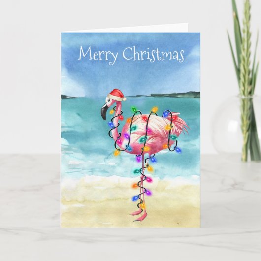 Flamingo Christmas Tropical Beach Karte (Vorderseite)