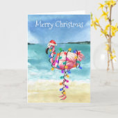 Flamingo Christmas Tropical Beach Karte (Gelbe Blume)