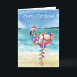 Flamingo Christmas Tropical Beach Karte<br><div class="desc">Dieses Design kann in dem Bereich personalisiert werden, der durch das Ändern des Fotos und/oder Textes zur Verfügung gestellt wird. Sie können auch angepasst werden, indem Sie auf Vorlage personalisieren klicken und dann auf die Schaltfläche klicken, um weitere Optionen anzupassen, um die Hintergrundfarbe zu löschen oder zu ändern, Text hinzuzufügen,...</div>