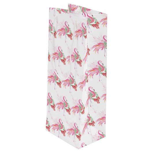 Flamingo Christmas Wine Geschenktasche Geschenktüte Für Weinflaschen (Rückseite Schrägansicht)