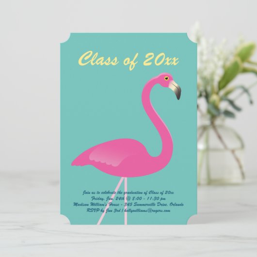 Flamingo Class of 2019 Abschluss - Türkis Einladung (Stehend Vorderseite)