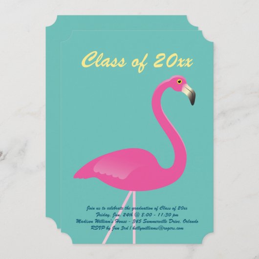 Flamingo Class of 2019 Abschluss - Türkis Einladung (Vorne/Hinten)