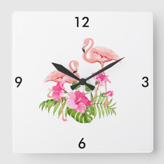 Flamingo Clock Quadratische Wanduhr (Vorderseite)