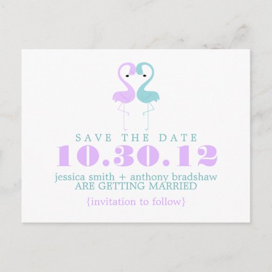 Flamingo Couple Wedding Save the Date Ankündigungspostkarte (Vorderseite)