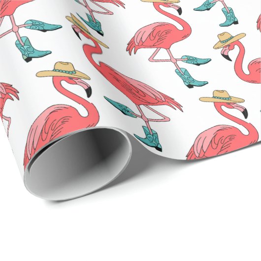 Flamingo Cowboy Boots and Hats Pattern Geschenkpapier (Rolleneckpunkt)