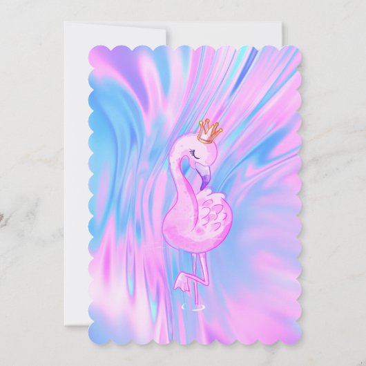 Flamingo, Crown Ombre Holographic Opal Birthday Einladung (Rückseite)