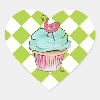 Flamingo Cupcake Herz-Aufkleber