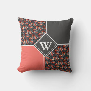 FLAMINGO Custom Monogram Gray Coral Kissen