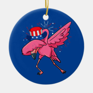 Flamingo Dabbing Onkel Sam Hut Amerikanische Flagg Keramik Ornament