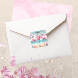 Flamingo Dance and Birthday Celebration Party Quadratischer Aufkleber