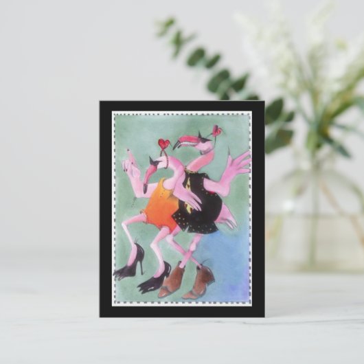 Flamingo Dance Postkarte (Stehend Vorderseite)