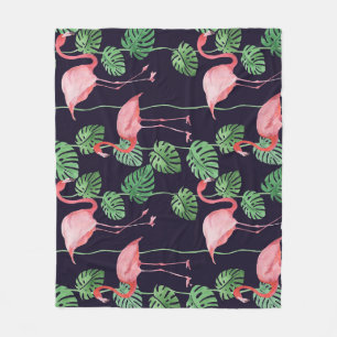 Flamingo Dark: Kleines Aquarellmuster. Fleecedecke