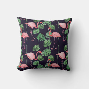 Flamingo Dark: Kleines Aquarellmuster. Kissen