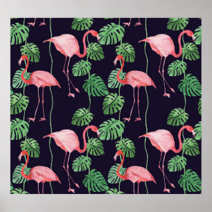 Flamingo Dark: Kleines Aquarellmuster. Poster