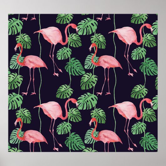 Flamingo Dark: Kleines Aquarellmuster. Poster (Vorne)