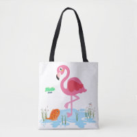Flamingo, der einen Fisch in einem Teich serviert