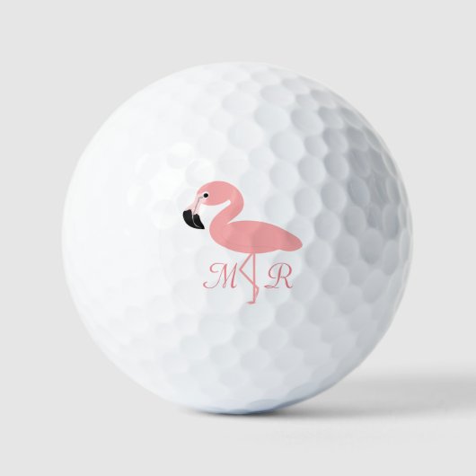 Flamingo Design Mit Monogramm Golfball (Vorderseite)