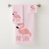 Flamingo Design Mit Monogramm rosa Badhandtuch Set (Insitu)