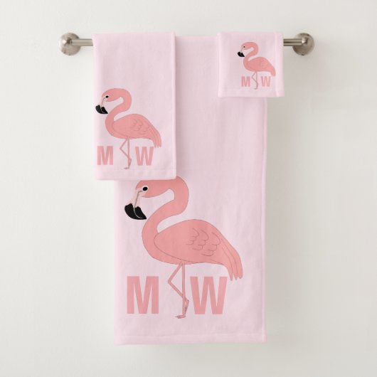 Flamingo Design Mit Monogramm rosa Badhandtuch Set (Insitu)