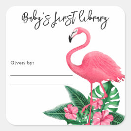 Flamingo - die erste Bibliothek des Babys Quadratischer Aufkleber