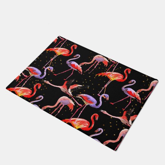 Flamingo Door Mat farbenfrohe Vögel Fußmatte (Schrägansicht)
