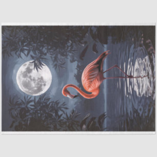 Flamingo Dramatischer Vollmond Dekoupage Seidenpapier