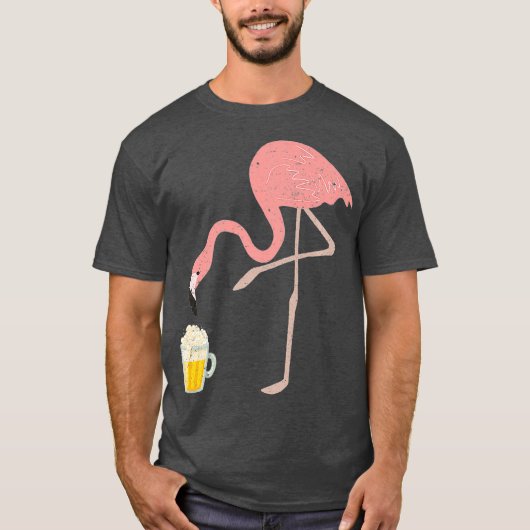 Flamingo Drinking Beer Bird Lover Alcohol Party T-Shirt (Vorderseite)